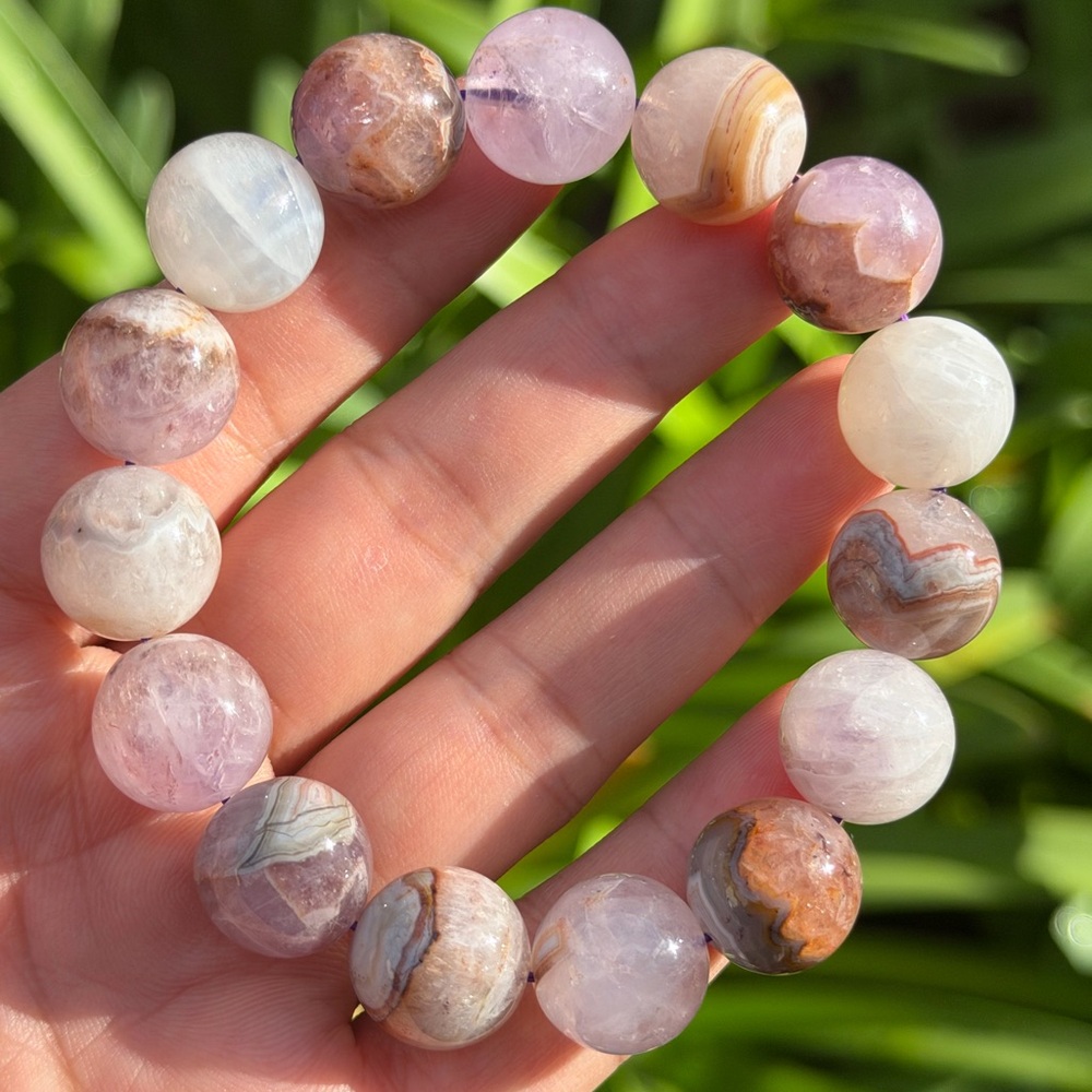 14.5mm stretchable‎ purple amethyst agate bracelet 0981